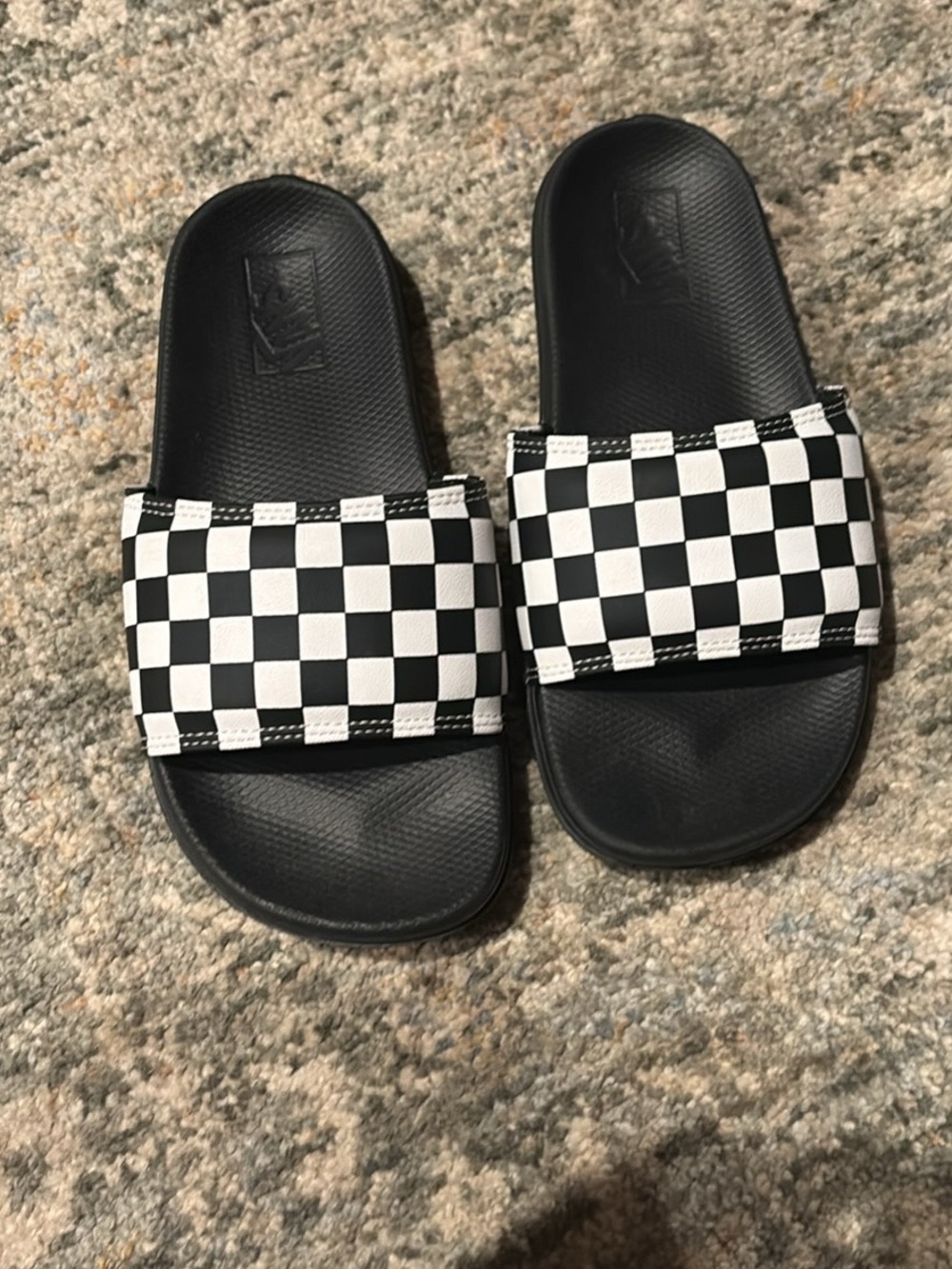 Vans Kids Black and White Checkerboard Slide Sandals